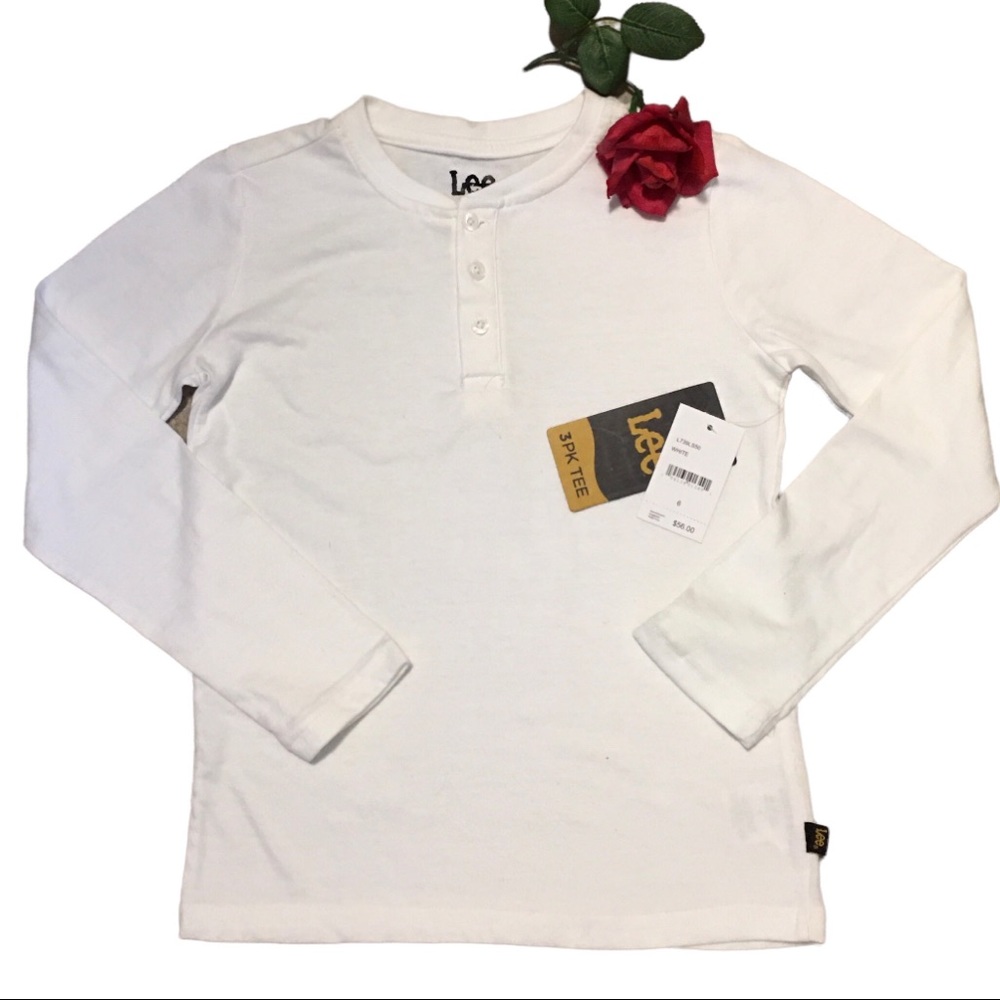 Lee Long sleeve 1/4 button white tee shirt Cotton blend L 16. NWT